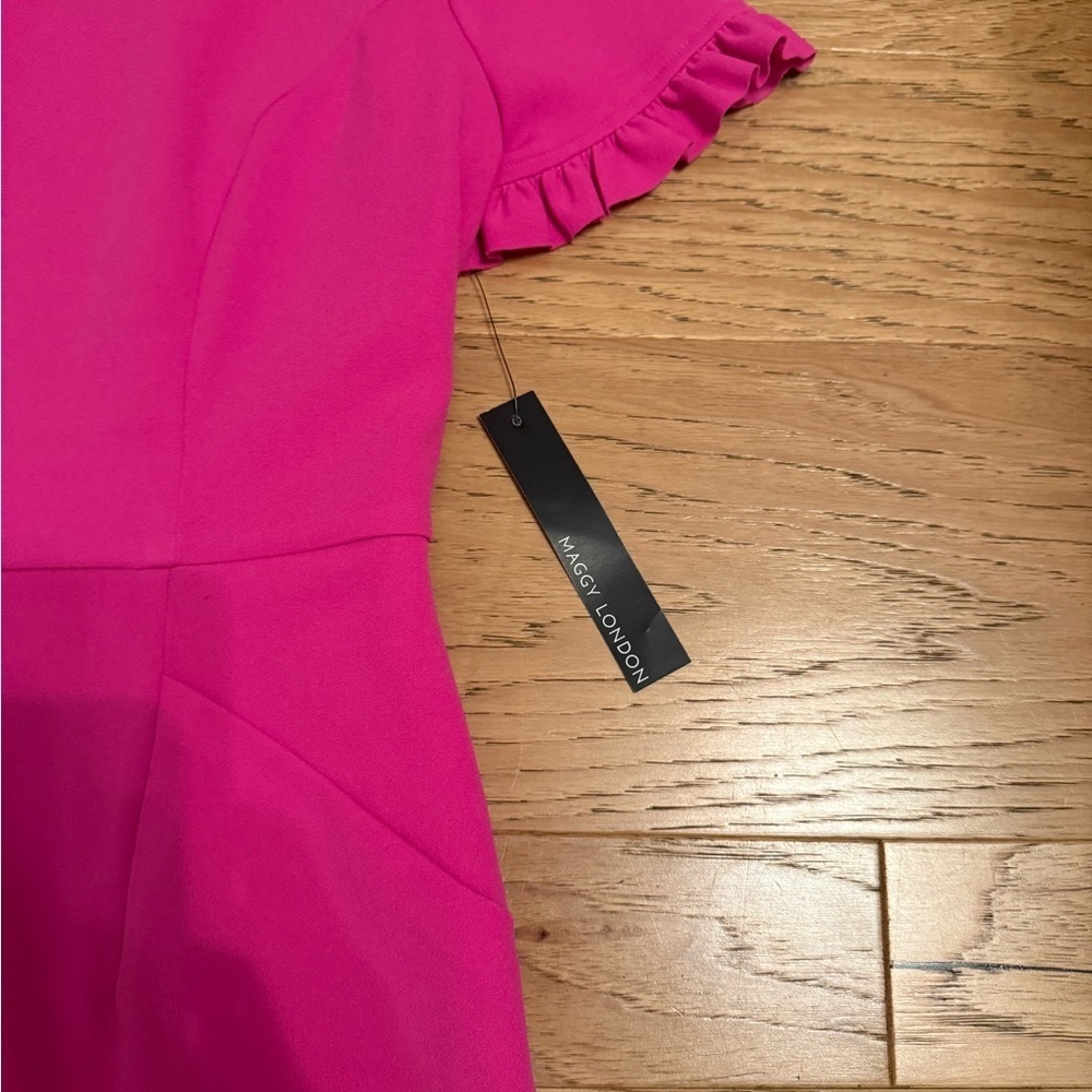 NWT Maggy London Ruffle Collar Slant Pocket Sheath Midi Dress - Picture 2 of 4